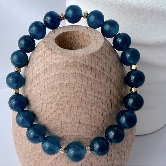 MALAYSIA Blue Jade Beaded Stretch Bracelet 6.25” - Picture 14 of 14